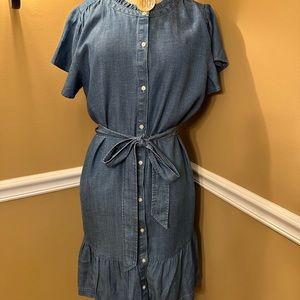 LOFT Blue Casual Button Up Shirtdress